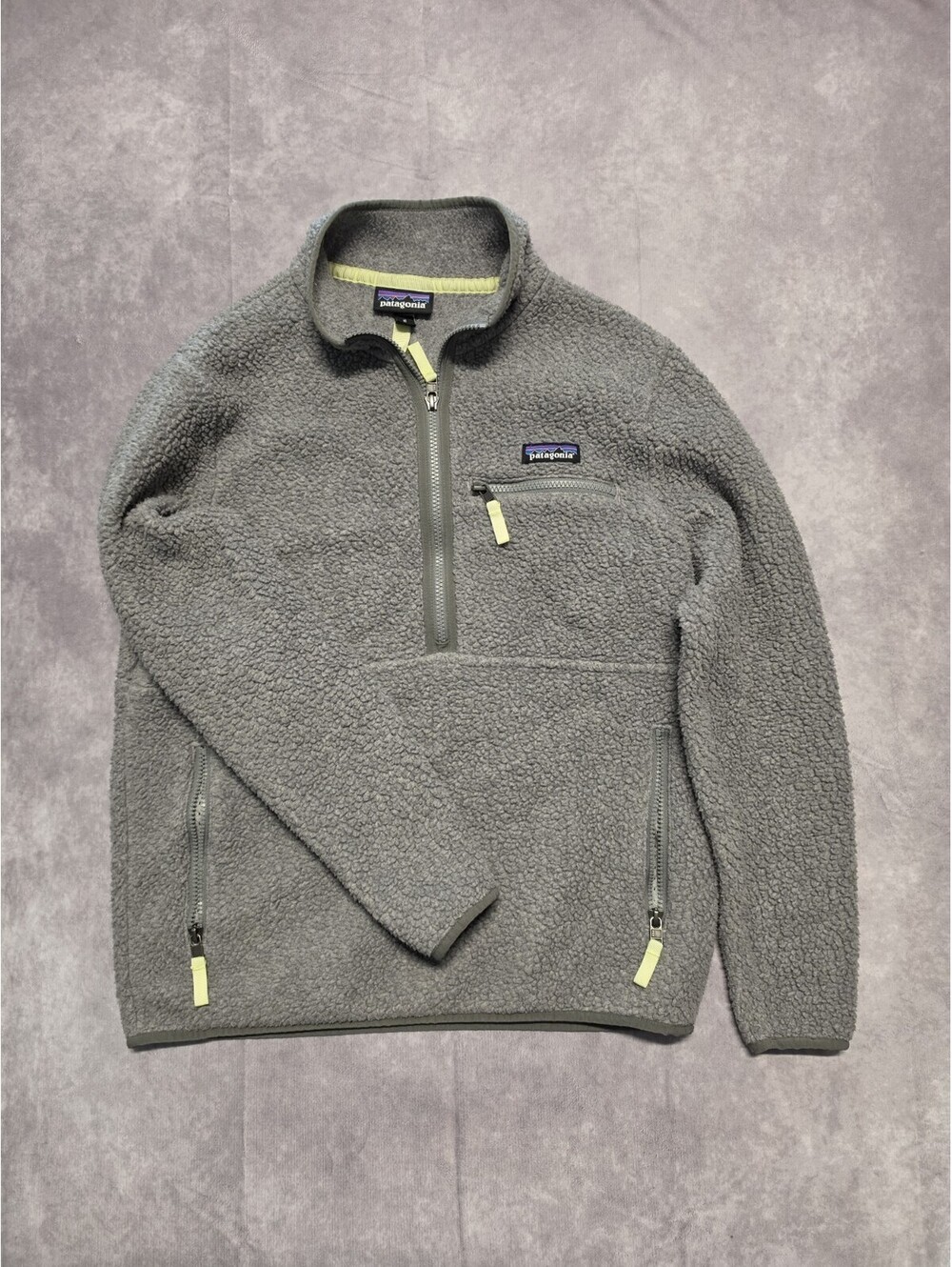 Patagonia Women's Medium Gray Sherpa Fleece 1/4 Zip Pullover Jacket Cozy Retro.